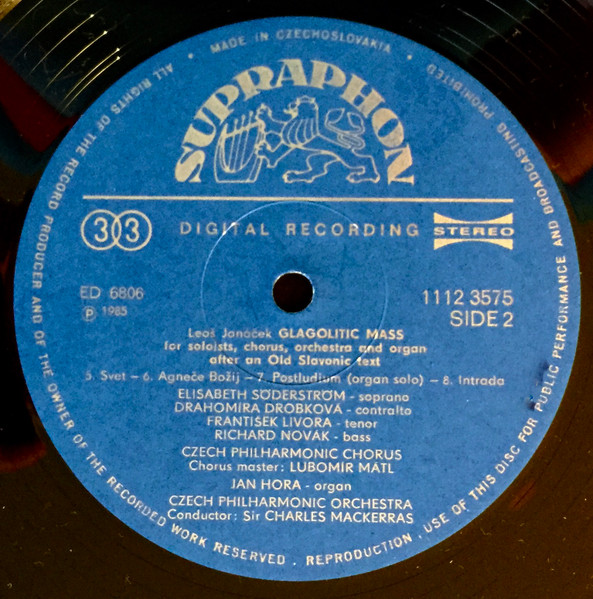 Janáček : Söderström / Drobková / Livora / Novák / Hora / Czech Philharmonic Chorus, Czech Philharmonic Orchestra, Sir Charles Mackerras – Mša Glagolskaja 1985 VG+, VYPRANÁ Vinyl (LP + příloha)