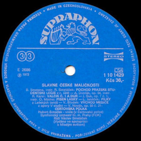 Symfonický Orchestr Hl. M. Prahy (Fok), Václav Smetáček – Slavné České Maličkosti 1973 NM, VYPRANÁ Vinyl (LP)