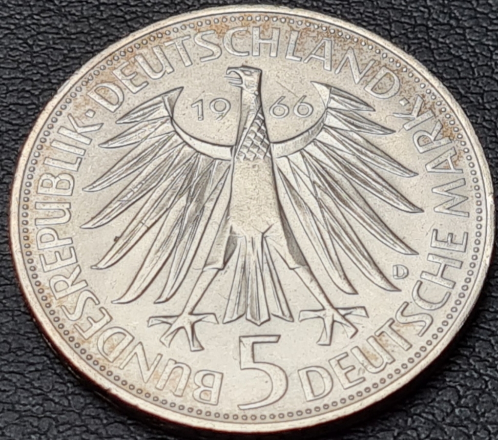Ag 5 Deutsche Mark 1966 mince