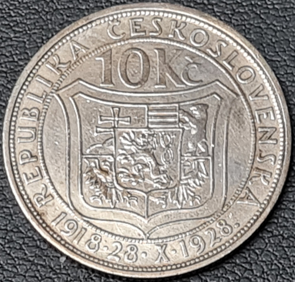 Ag 10 koruna 1928 - T. G. Masaryk, mince