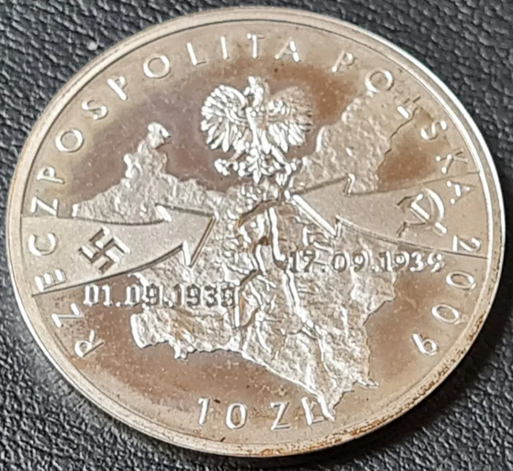 Ag 10 zlotých, Září 1939, 2009 Polsko, mince Proof