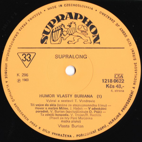 Vlasta Burian – Humor Vlasty Buriana (1) 1983 EX, VYPRANÁ Vinyl (2LP)