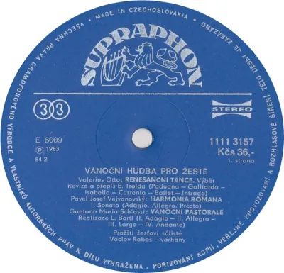 Pražští Žesťoví Sólisté, Václav Rabas – Vánoční Hudba Pro žestě / Christmas Brass Music 1983 NM, VYPRANÁ Vinyl (LP)