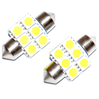 LED žárovky (10ks) C5W 6 SMD 5050 (31mm) - Bílá 12V, Výhodné balení!