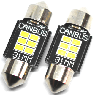 LED žárovky (10ks) C5W 6 SMD 3020 (31mm) CAN BUS - Bílá 10 - 30V, Výhodné balení!