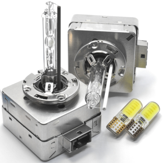Flyseen Sada 2 výbojky D1S - 5000K (CELOKOV) + 2 LED žárovky W5W T10 - Bílá (COB LED)