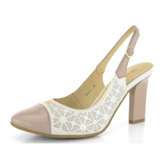 Dámské lodičky na podpatku DESKA 29313-WHITE-BEIGE, Velikost: 38 Výprodej