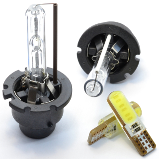 Sada 2 výbojky D2S - 5000K (kovové úchyty) + 2 LED žárovky W5W T10 - Bílá (COB LED)