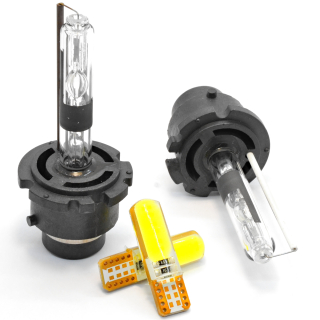 Sada 2 výbojky D2R - 5000K + 2 LED žárovky W5W T10 - Bílá (COB LED)