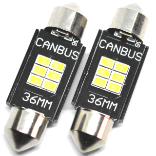 LED žárovky (2ks) C5W 6 SMD 3020 (36mm) CAN BUS - Bílá 10 - 30V, CFS30203 (pár, 2 x žárovka)