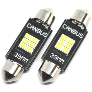 LED žárovky (10ks) C5W 6 SMD 3020 (39mm) CAN BUS - Bílá 10 - 30V, Výhodné balení!