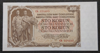 100 koruna 1953 - ČESKOSLOVENSKO UNC, bankovka