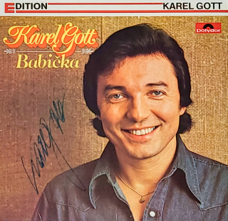 Karel Gott – Babička 1982 NM, VYPRANÁ Vinyl (LP) autogram, podpis
