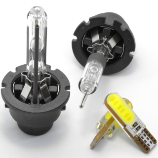 Sada 2 výbojky D2R - 4300K (kovové úchyty) + 2 LED žárovky W5W T10 - Bílá (COB LED