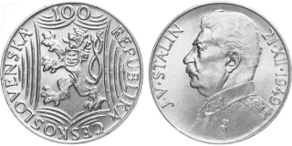Ag 100 Koruna 1949, 70. výročí narození Josefa Stalina mince