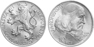 Ag 10 Koruna 1957, Oslavy Jana Amose Komenského mince