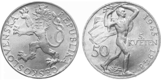 Ag 50 koruna 1948, 3. výročí pražského povstání (5. květen) mince