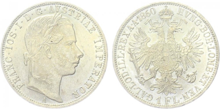 Ag 1 Florin-1 Gulden (Zlatník) 1860 A František Josef I. Rakousko-Uhersko mince