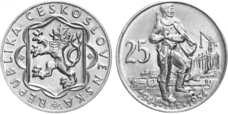 Ag 25 Koruna 1954 - 10. výročí SNP, mince