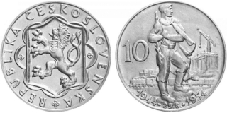Ag 10 Koruna 1954 - 10. výročí SNP, mince