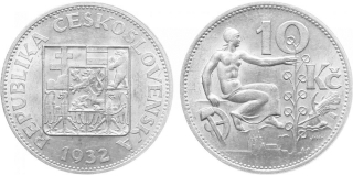 Ag 10 koruna 1932, mince