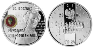 Ag 10 zlotých, 90. výročí Velkopolského povstání 2008 Polsko, mince s hologramem Proof