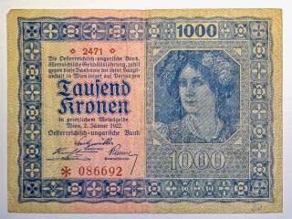 1000 Kronen 1922 - Rakousko-Uhersko, bankovka